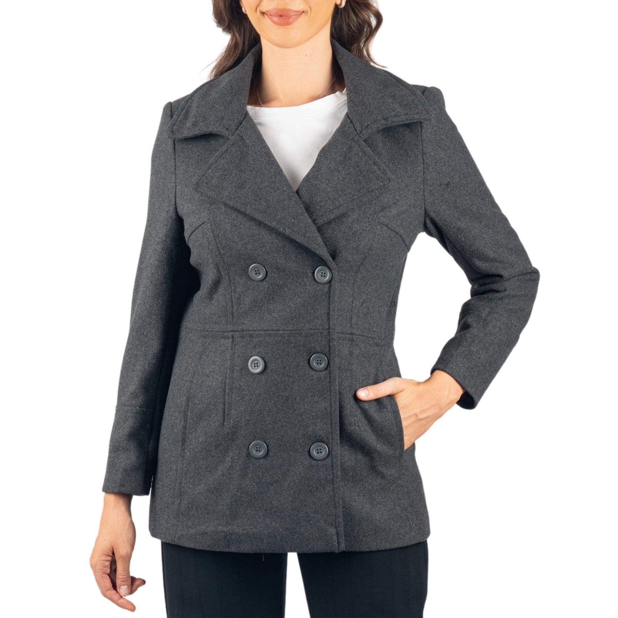 Alpine Swiss Emma Women's Wool Peacoat – Double-Breasted 3/4
