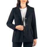 Alpine Swiss Bella Womens Belted Blazer Button Up Wool Coat Funnel Neck Jacket – Black