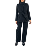 Alpine Swiss Bella Womens Belted Blazer Button Up Wool Coat Funnel Neck Jacket – Black
