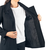 Alpine Swiss Bella Womens Belted Blazer Button Up Wool Coat Funnel Neck Jacket – Black