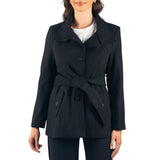 Alpine Swiss Bella Womens Belted Blazer Button Up Wool Coat Funnel Neck Jacket – Black