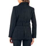 Alpine Swiss Bella Womens Belted Blazer Button Up Wool Coat Funnel Neck Jacket – Black