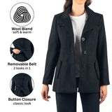 Alpine Swiss Bella Womens Belted Blazer Button Up Wool Coat Funnel Neck Jacket – Black