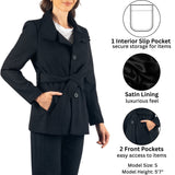Alpine Swiss Bella Womens Belted Blazer Button Up Wool Coat Funnel Neck Jacket – Black