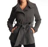 Alpine Swiss Bella Womens Belted Blazer Button Up Wool Coat Funnel Neck Jacket – Gray