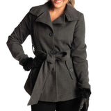 Alpine Swiss Bella Womens Belted Blazer Button Up Wool Coat Funnel Neck Jacket – Gray
