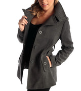 Alpine Swiss Bella Womens Belted Blazer Button Up Wool Coat Funnel Neck Jacket – Gray