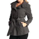 Alpine Swiss Bella Womens Belted Blazer Button Up Wool Coat Funnel Neck Jacket – Gray