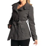 Alpine Swiss Bella Womens Belted Blazer Button Up Wool Coat Funnel Neck Jacket – Gray