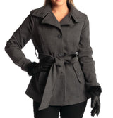 Alpine Swiss Bella Womens Belted Blazer Button Up Wool Coat Funnel Neck Jacket – Gray