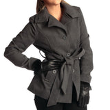 Alpine Swiss Bella Womens Belted Blazer Button Up Wool Coat Funnel Neck Jacket – Gray