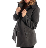 Alpine Swiss Bella Womens Belted Blazer Button Up Wool Coat Funnel Neck Jacket – Gray