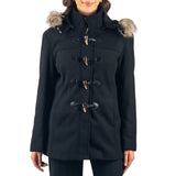 Alpine Swiss Duffy Womens Wool Duffle Coat Removable Hood Winter Toggle Overcoat – Black