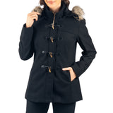 Alpine Swiss Duffy Womens Wool Duffle Coat Removable Hood Winter Toggle Overcoat – Black