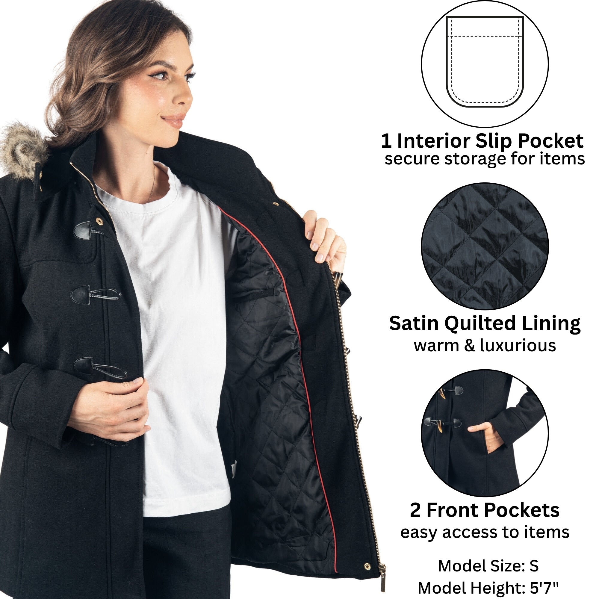 Alpine Swiss Duffy Womens Wool Blend Toggle Coat Removable Faux