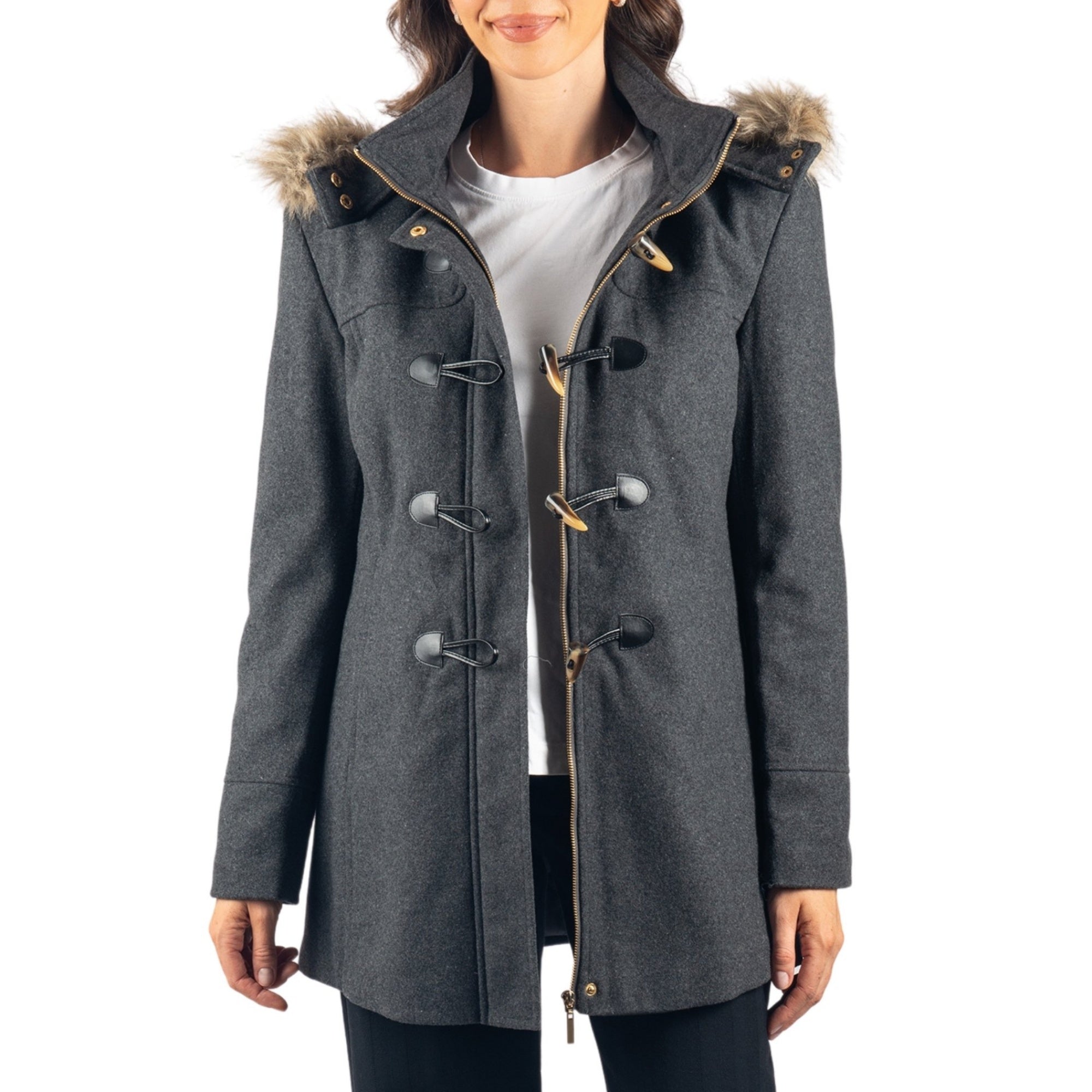 Alpine Swiss Duffy Womens Wool Blend Toggle Coat Removable Faux
