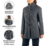 Alpine Swiss Duffy Womens Wool Duffle Coat Removable Hood Winter Toggle Overcoat – Gray