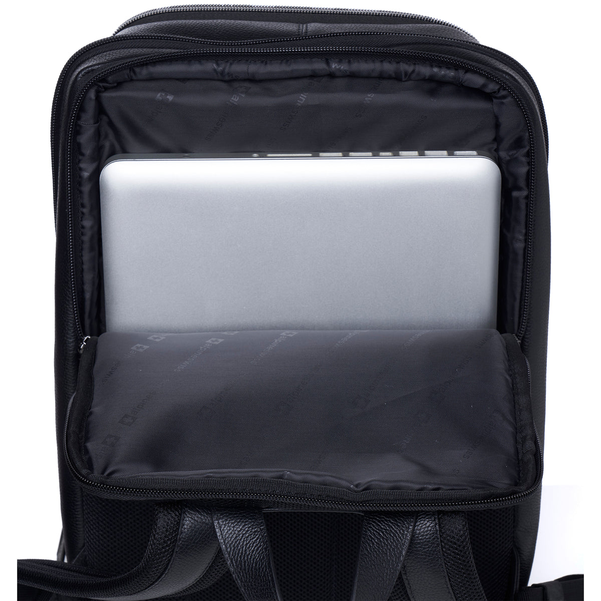 Alpine Swiss Mens Leather Laptop Backpack Travel Daypack Computer Bag Rucksack – Black