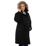 Alpine Swiss Women’s Plus Size Wool Blend Long Trench Coat with Removable Fur Hood – Black