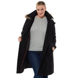 Alpine Swiss Women’s Plus Size Wool Blend Long Trench Coat with Removable Fur Hood – Black