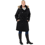 Alpine Swiss Women’s Plus Size Wool Blend Long Trench Coat with Removable Fur Hood – Black