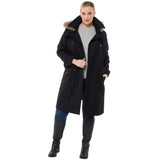 Alpine Swiss Women’s Plus Size Wool Blend Long Trench Coat with Removable Fur Hood – Black