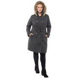 Alpine Swiss Women’s Plus Size Wool Blend Long Trench Coat with Removable Fur Hood – Gray