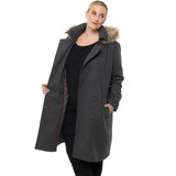 Alpine Swiss Women’s Plus Size Wool Blend Long Trench Coat with Removable Fur Hood – Gray