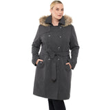 Alpine Swiss Women’s Plus Size Wool Blend Long Trench Coat with Removable Fur Hood – Gray