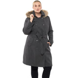 Alpine Swiss Women’s Plus Size Wool Blend Long Trench Coat with Removable Fur Hood – Gray