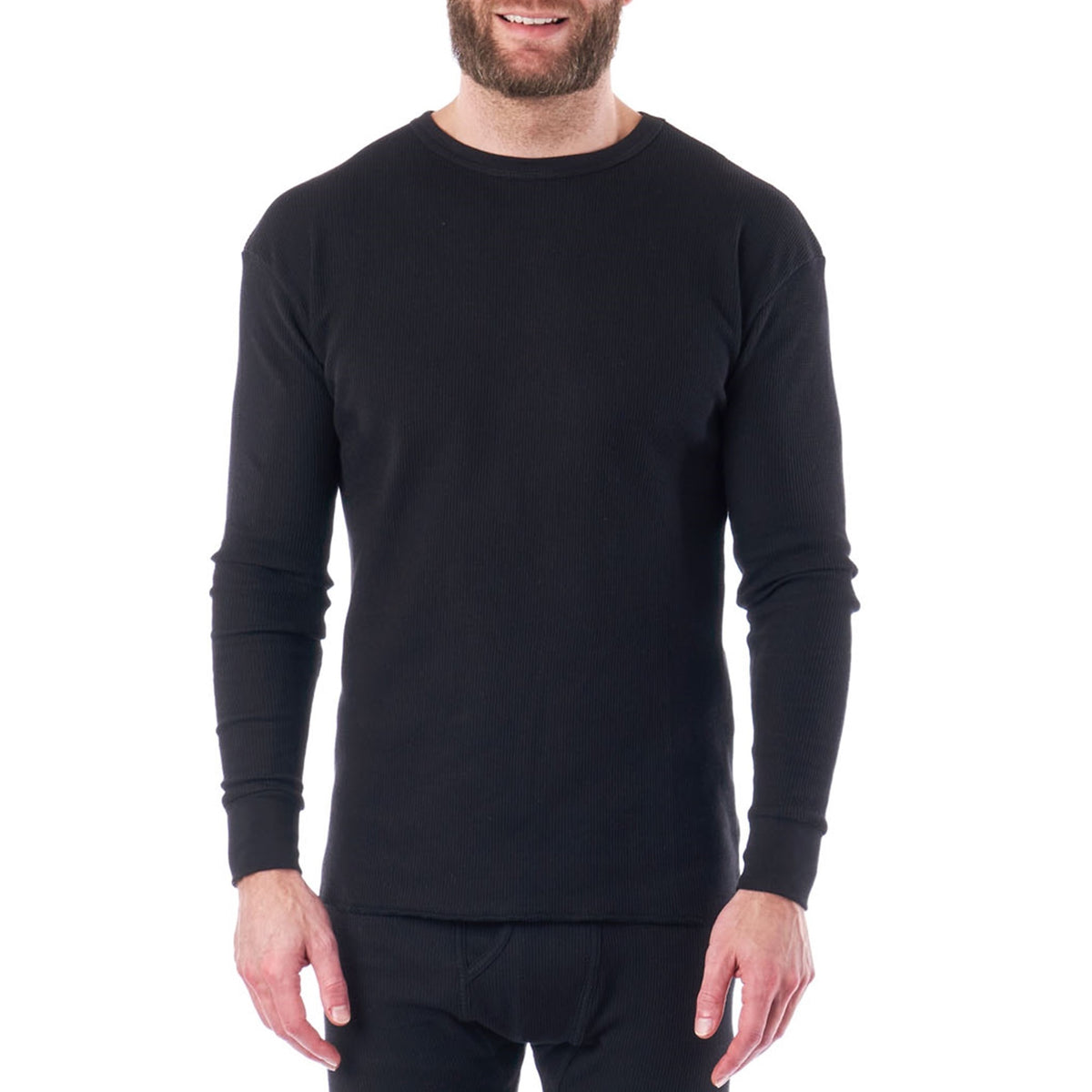 Alpine Swiss Mens Thermal Long Sleeve Top Waffle Knit Shirt Base Layer Underwear – Black