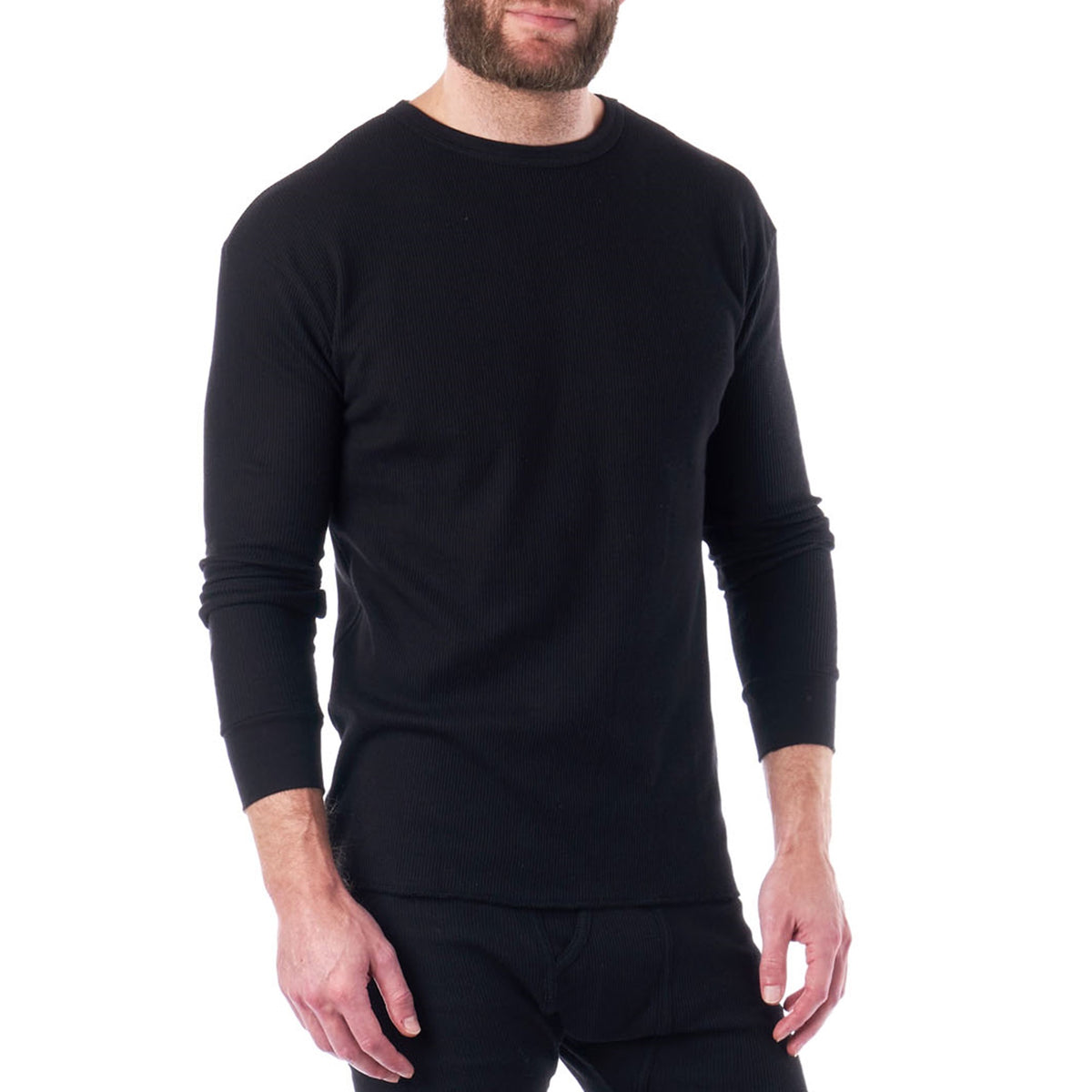 Alpine Swiss Mens Thermal Long Sleeve Top Waffle Knit Shirt Base Layer Underwear – Black