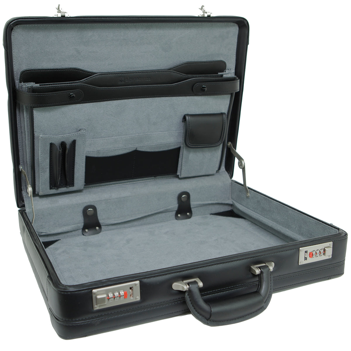Alpine Swiss Mens Briefcase Expandable Genuine Leather Attache Briefcase For Men – Black