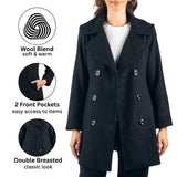Alpine Swiss Norah Womens Wool Peacoat Classic Double Breasted Coat – Black