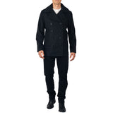 Alpine Swiss Mason Mens Wool Blend Pea Coat Classic Double Breasted Winter Coat Warm – Black