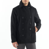 Alpine Swiss Mason Mens Wool Blend Pea Coat Classic Double Breasted Winter Coat Warm – Black