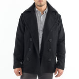 Alpine Swiss Mason Mens Wool Blend Pea Coat Classic Double Breasted Winter Coat Warm – Black