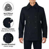 Alpine Swiss Mason Mens Wool Blend Pea Coat Classic Double Breasted Winter Coat Warm – Black