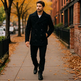 Alpine Swiss Mason Mens Wool Blend Pea Coat Classic Double Breasted Winter Coat Warm – Black