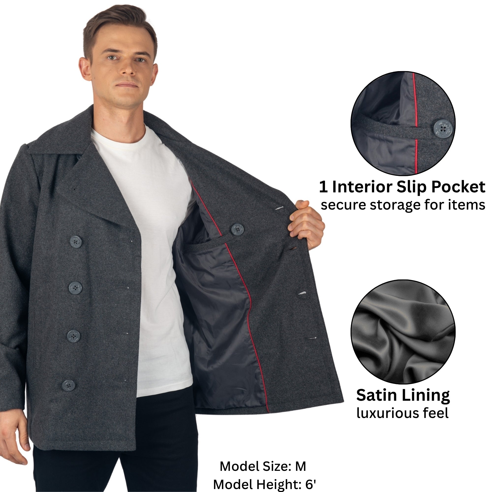 Alpine Swiss Mason Mens Wool Blend Pea Coat Classic Double