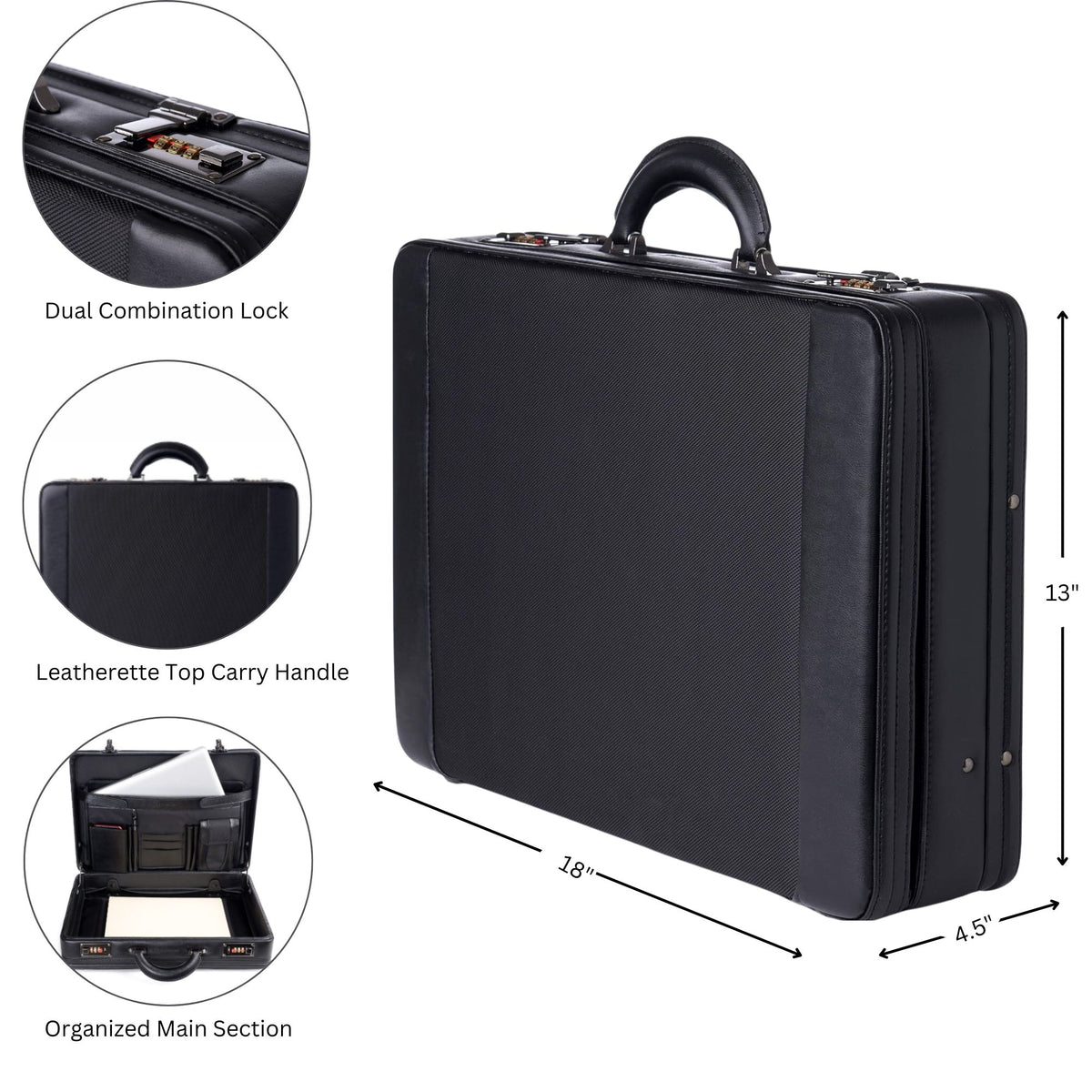 Alpine Swiss Mens Briefcase Hard Side Business Case Expandable Attache Case For Men – Black