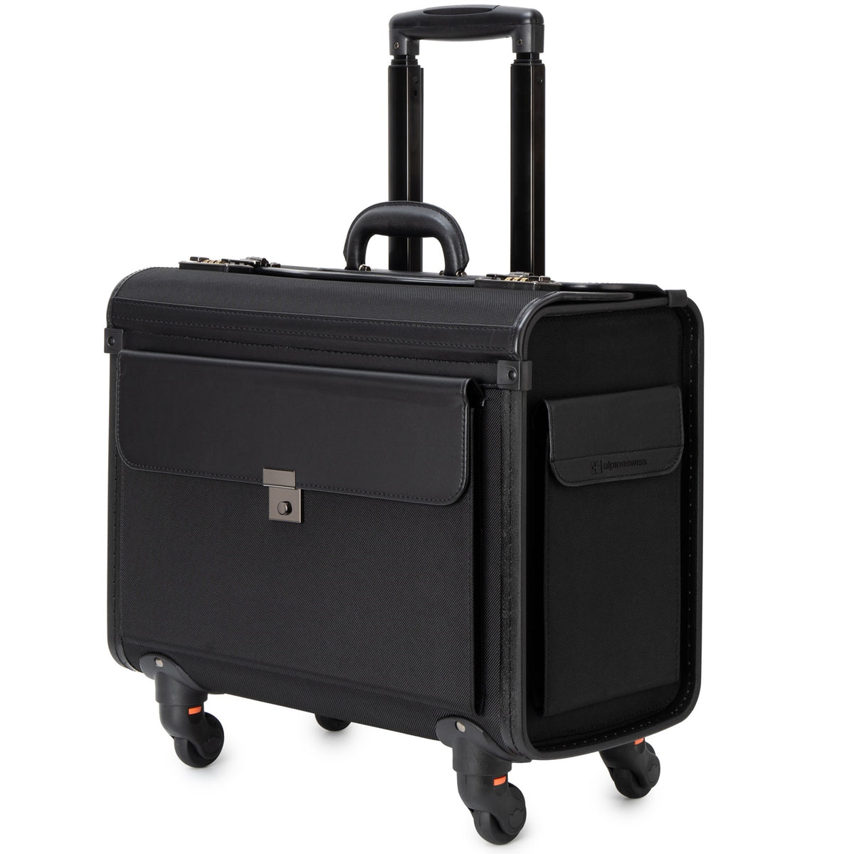 Alpine Swiss Wheeled Briefcase Rolling Briefcase Telescopic Handle 4 Replaceable – Black