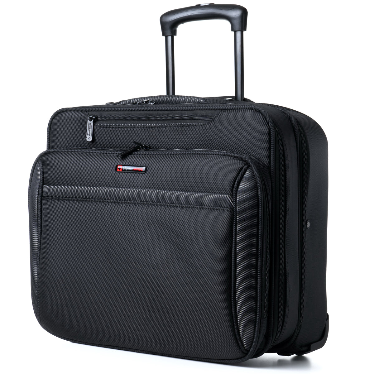 Alpine Swiss Rolling Briefcase Wheeled Overnight Carry on Bag up to 15.6” Laptop – Black