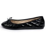 Alpine Swiss Women’s Aster Ballet Flats Patent Leather Slip-On Shoes Quilted Pillow – Black
