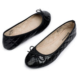 Alpine Swiss Women’s Aster Ballet Flats Patent Leather Slip-On Shoes Quilted Pillow – Black