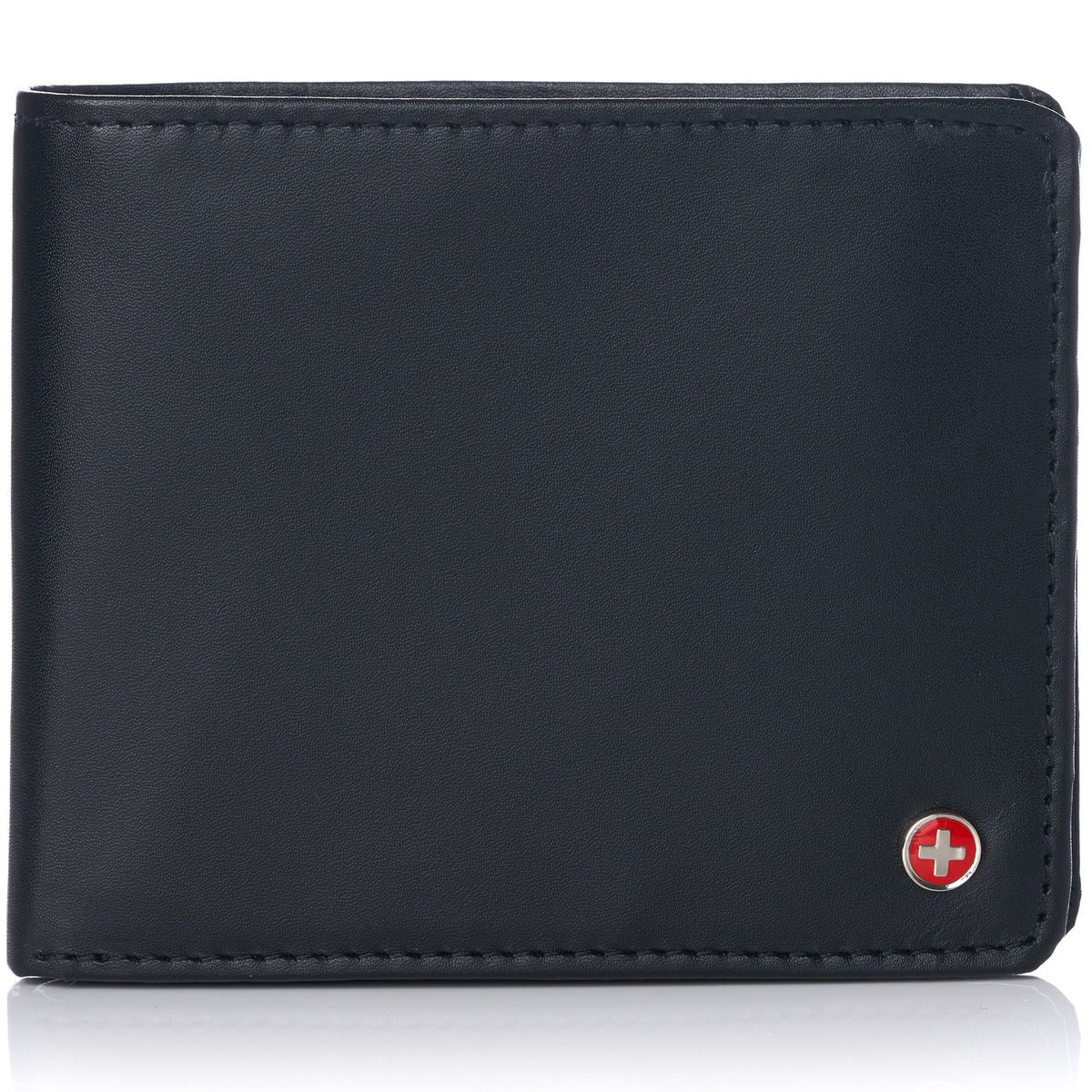 Alpine Swiss RFID Luka Men's Flip ID Wallet Deluxe Capacity ID Bifold With Divided – Smooth Finish Black