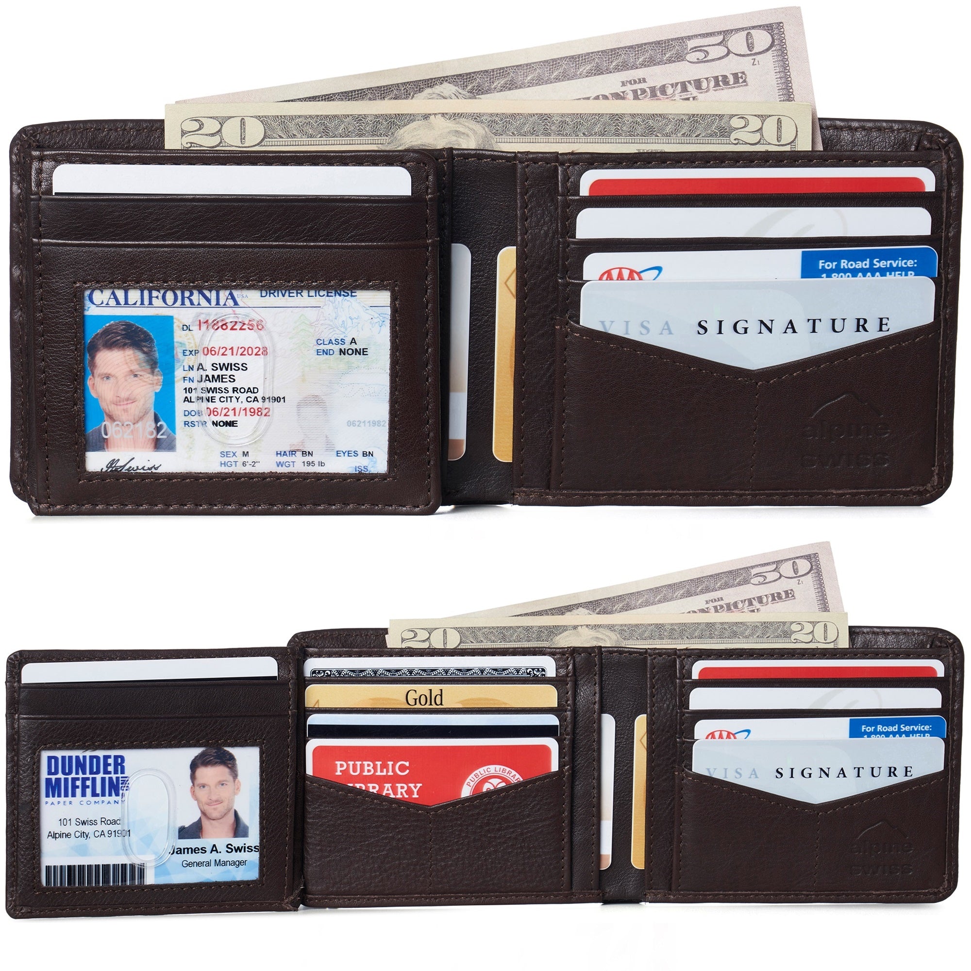Alpine Swiss RFID Luka Men's Flip ID Wallet Deluxe Capacity Bifold