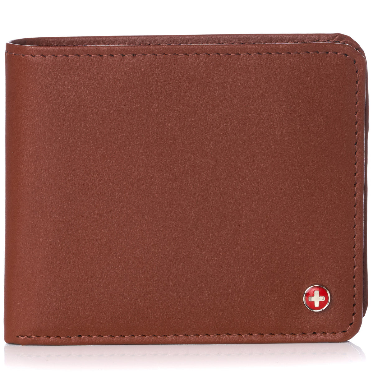 Alpine Swiss RFID Mathias Mens Wallet Deluxe Capacity Passcase Bifold With Divided – Smooth Finish Tan