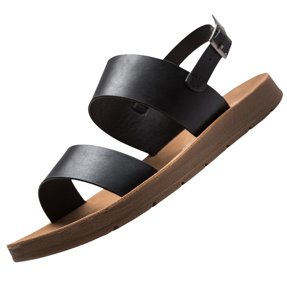 Alpine Swiss Beth Womens Flat Sandals Two Strap Buckle Slides Comfortable Summer – Black