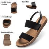 Alpine Swiss Beth Womens Flat Sandals Two Strap Buckle Slides Comfortable Summer – Black